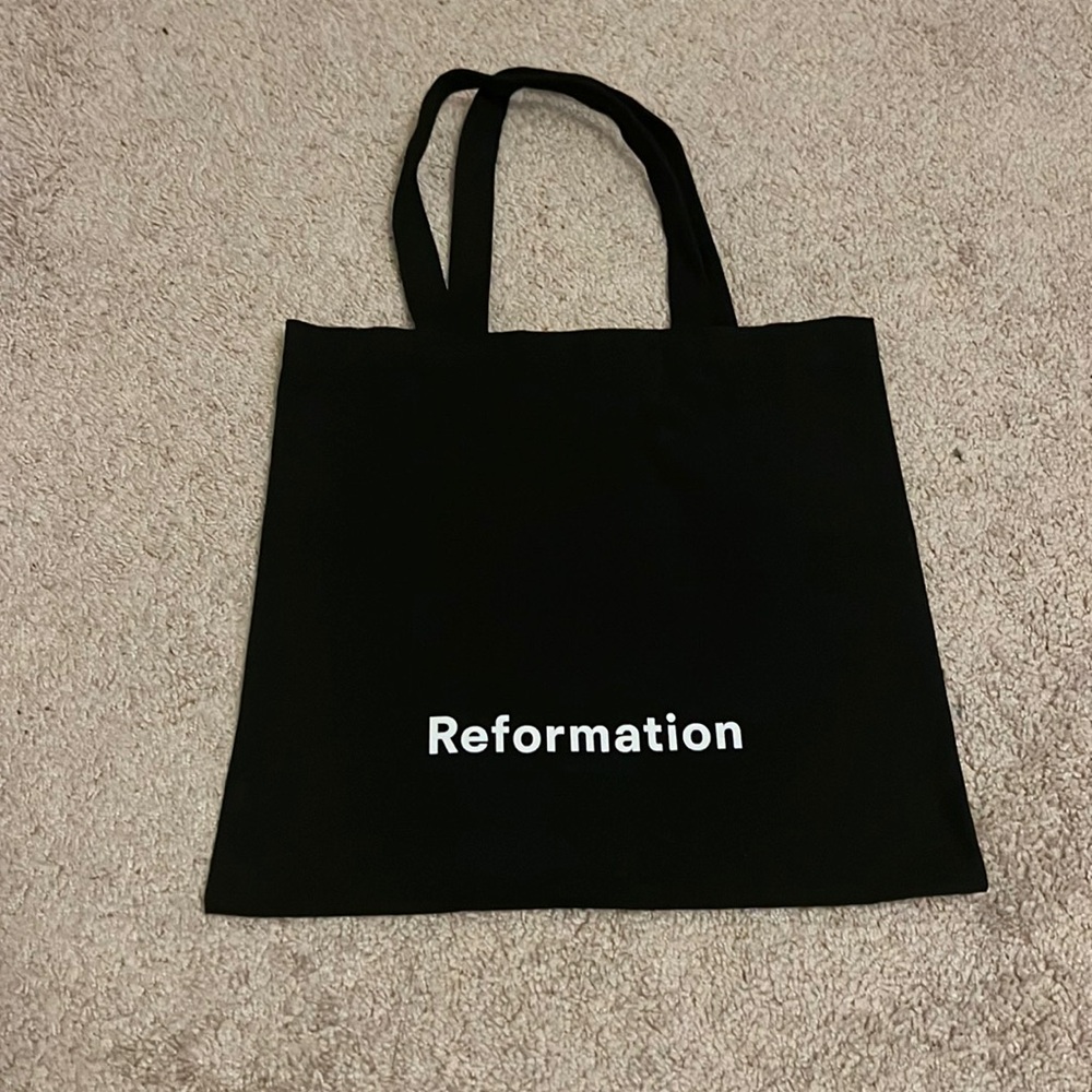 Reformation Black Logo Tote Bag Cotton Canvas